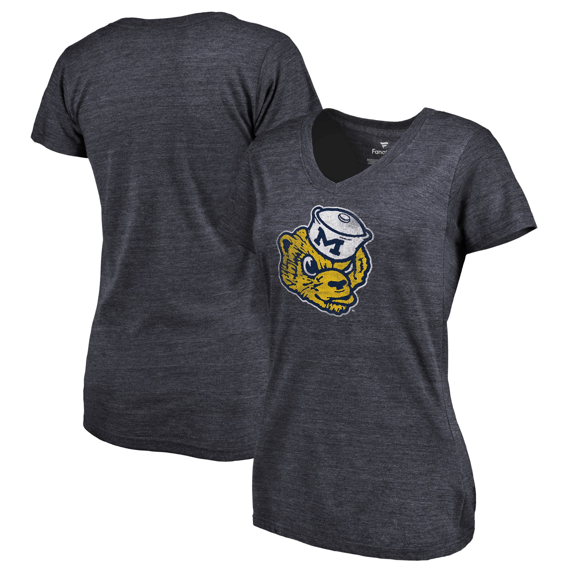 2020 NCAA Fanatics Branded Michigan Wolverines Women Navy College Vault Primary Logo TriBlend VNeck TShirt